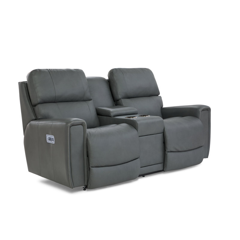 Apollo Power Leather Match Reclining Loveseat with Console and Power Headrest & Lumbar