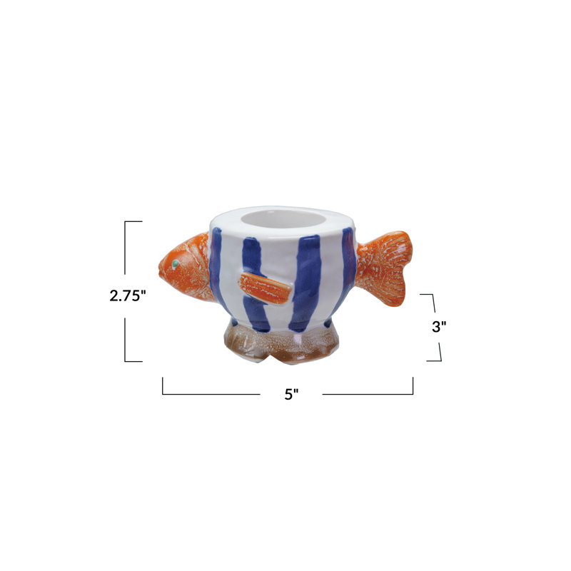 Hand-Painted Stoneware Fish Tealight/Taper Holder