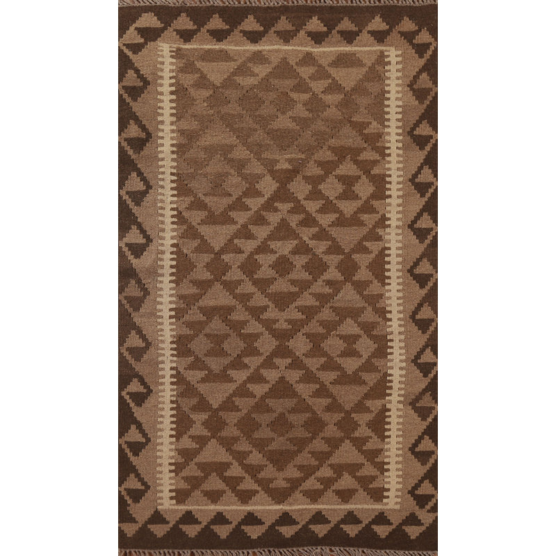 Reversible Wool Kilim Brown Area Rug 3x5