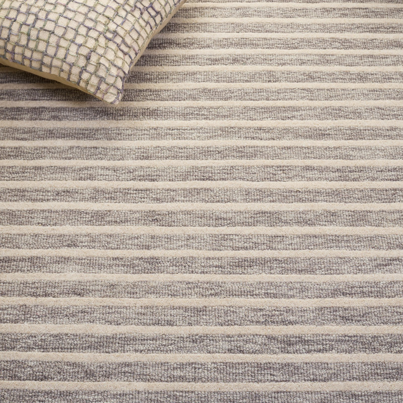 Tapis rayé en laine / coton touffeté à la main ébène brun / ivoire, Tapis de couloir 2 pi 3 po x 8 pi