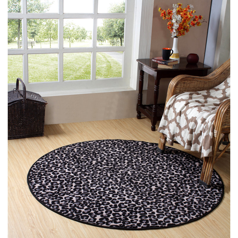 Tapis noir / gris à imprimé animal, Rond 9 pi