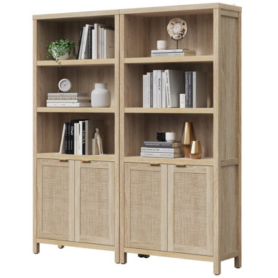 Marliee 70.9'' H Bohemian - Inspired Rattan Bookcase with Storage Cabinet and Adjustable Shelves