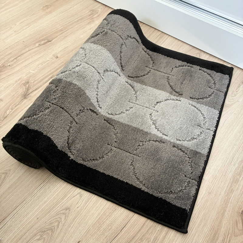 Tapis de couloir antibactérien à velours doux antidérapant à motif de cercles géométriques noirs pour couloir d'escalier