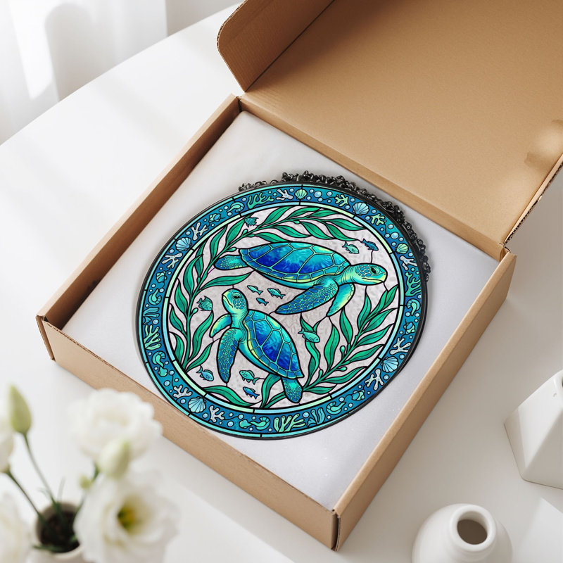 Panneau de vitrail de tortue de mer ， H 12 po, H 12 po