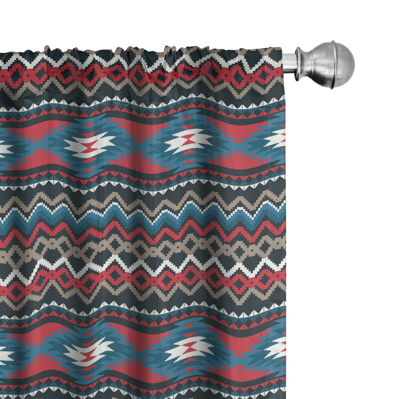 Antique Prehistoric Style Folkloric Chevron Semi-Sheer Rod Pocket Sliding Panels, 28" x 63"