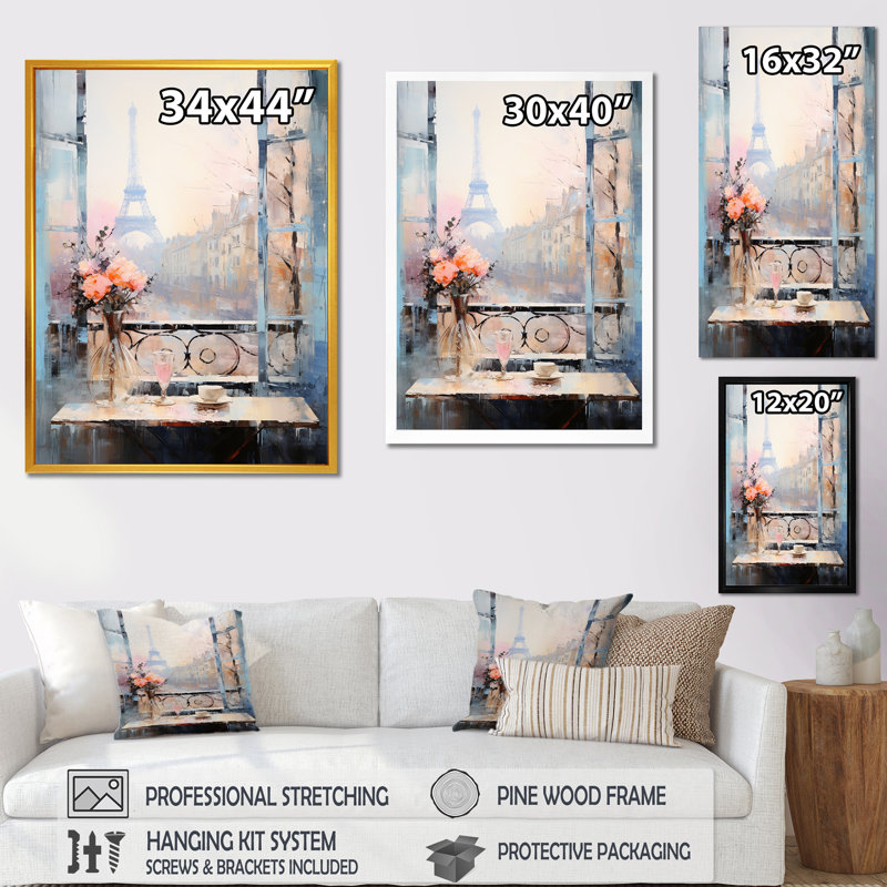 «Paris Winter Window View II - City Paris», art mural, Toile tendue, H 32 po x l 24 po x P 1 po
