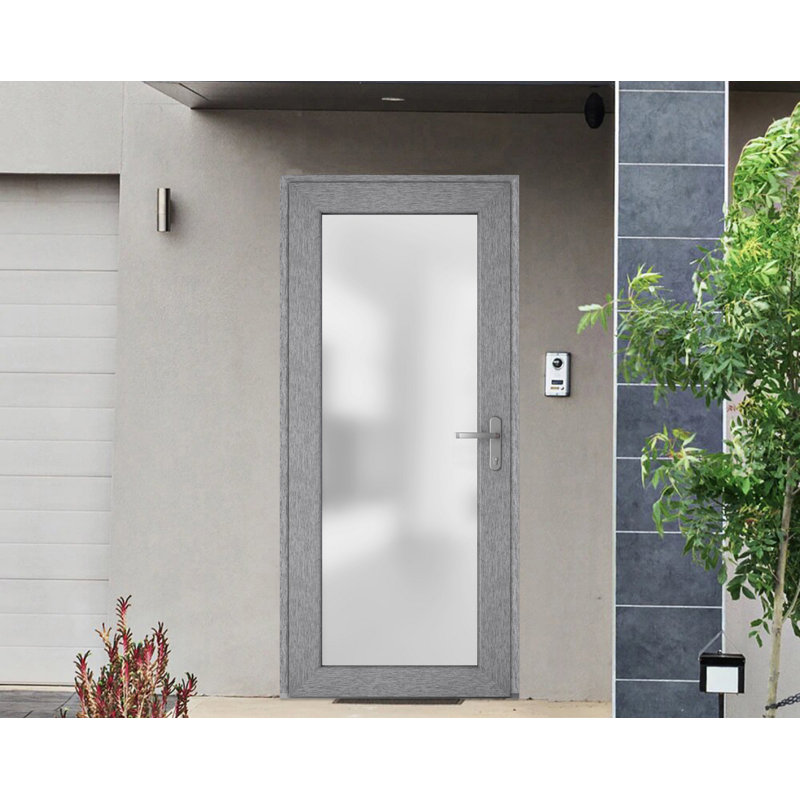 Façade extérieure avant porte en verre givré Fibre de verre givré / Manux 8102 frêne gris / portes d'entrée commerciales et résidentielles pour garage - l 36 po x H 80 po - Gauche