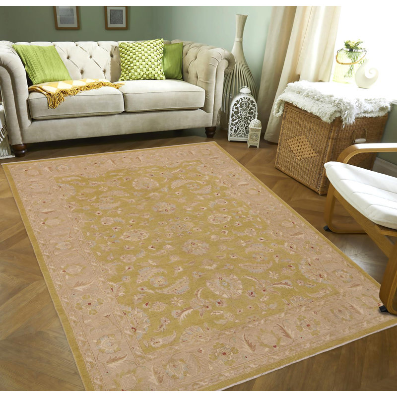 Tapis vert / brun en laine noué à la main 9 pi 1 po x 11 pi 11 po Baccio