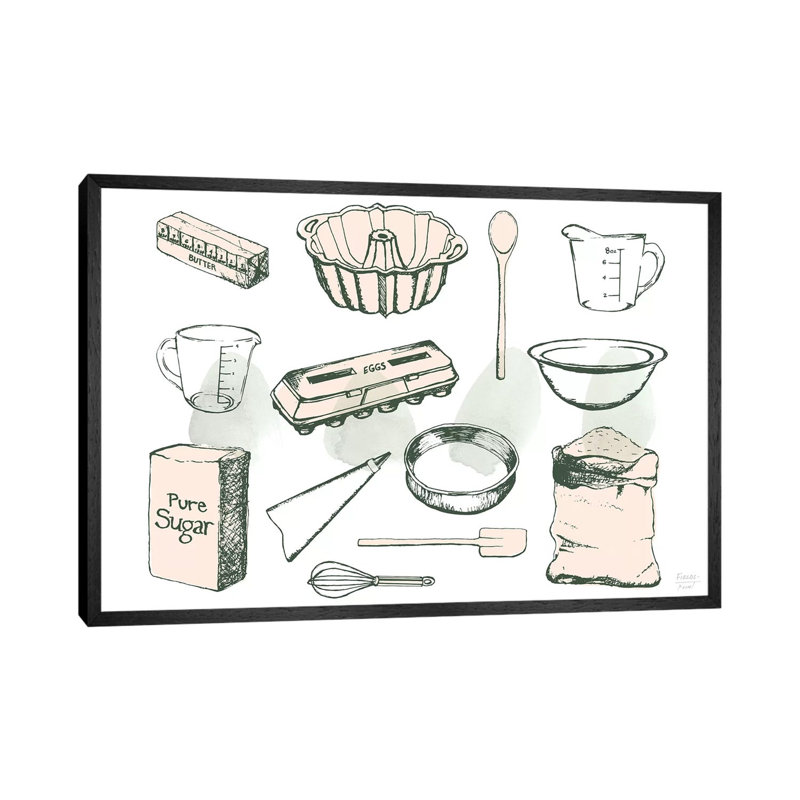 Baking Ingredients - Print on Canvas, 66.04cm H x 101.6cm W x 3.81cm D, Black Floater Framed