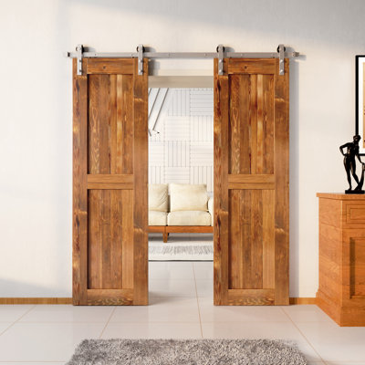 H Design Color Pine Wood Unassembled Door with Brushed Nickel Double Door Installation Hardware Ki