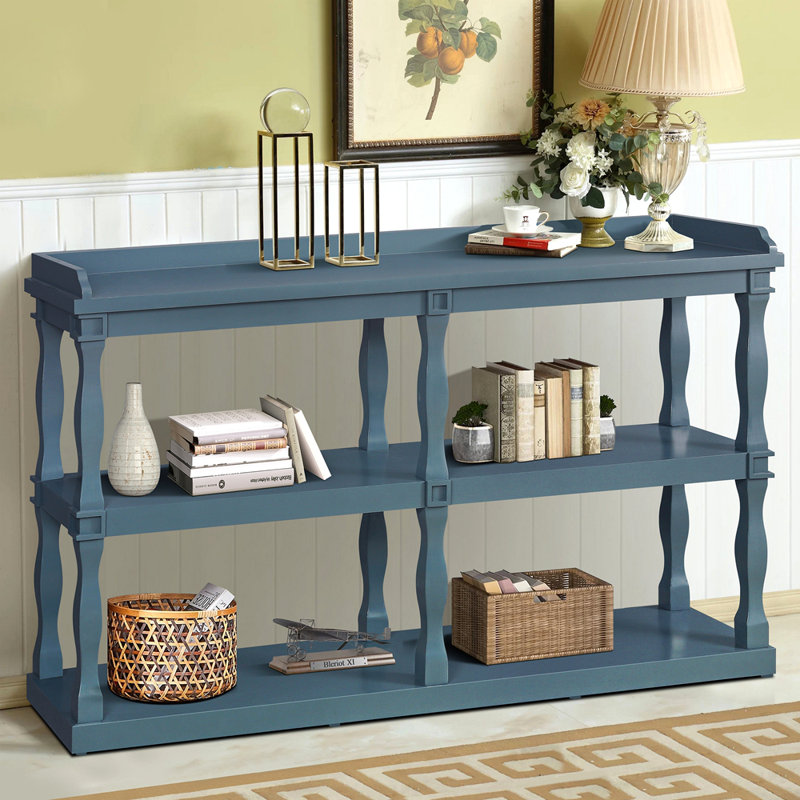 Console Table With 3-Tier Open Storage Spaces And Roman Column Effect Support Legs,Narrow Sofa Entry Table For Living Room, Entryway And Hallway