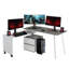 Bureau rotatif gris multi-positions avec armoire à 2 tiroirs et table d'appoint roulante