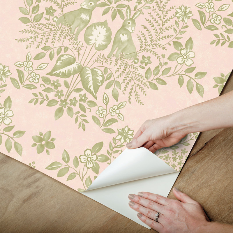 Cottontail Toile Peel & Stick Wallpaper, Pink/Chartreuse