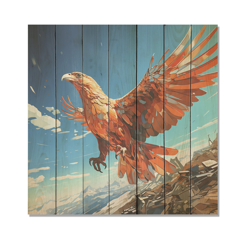 Majestic Orange Eagle Flight - Aigle animal sur bois, H 15 po x l 15 po