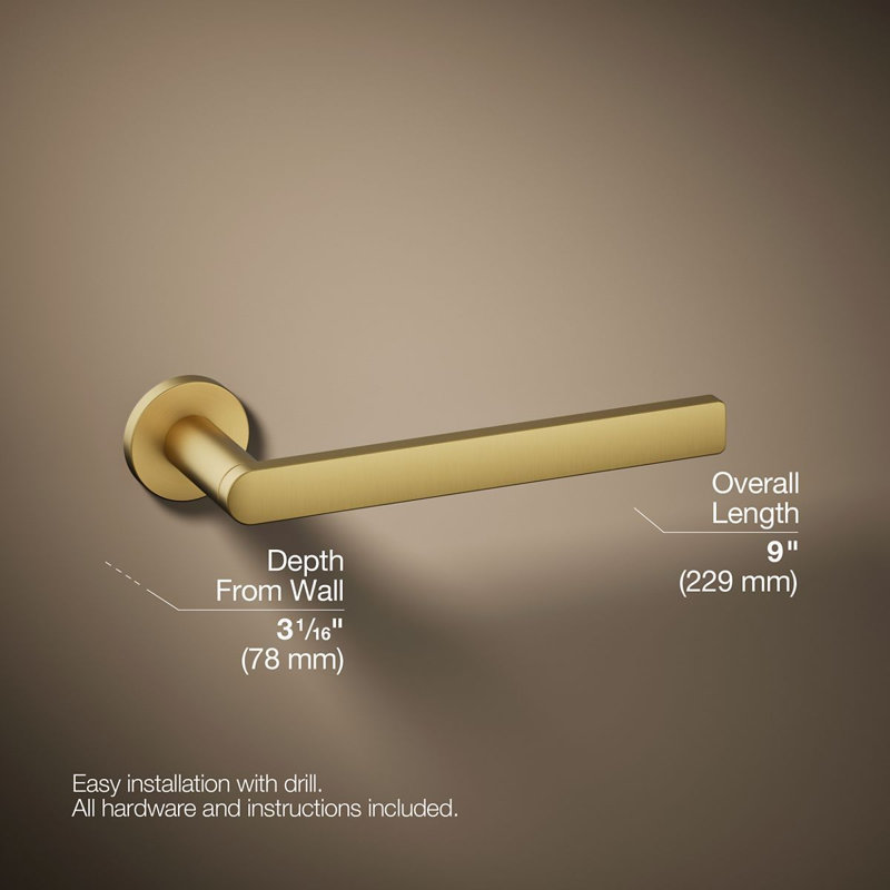 8" Wall Mounted Towel Arm, Brushed Gold