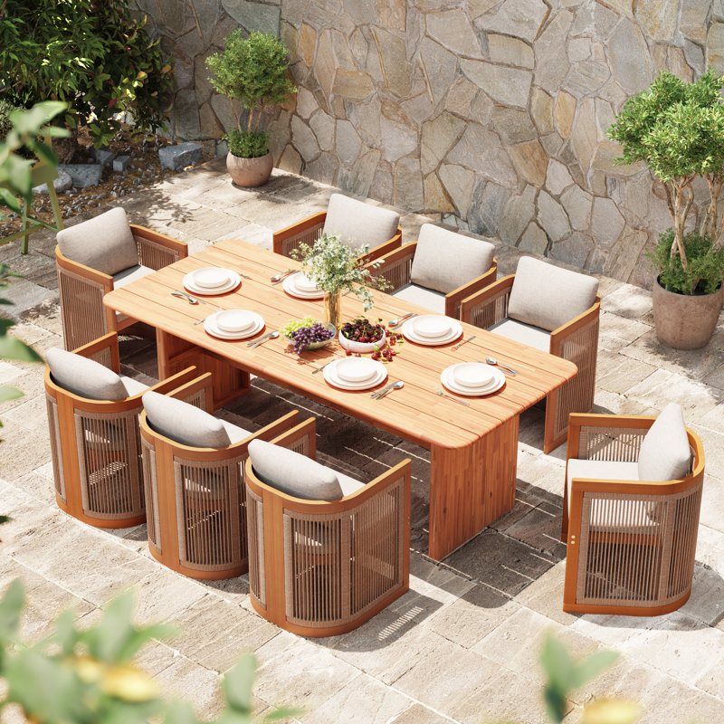 Januita Outdoor Acacia Wood Dining Set, 8