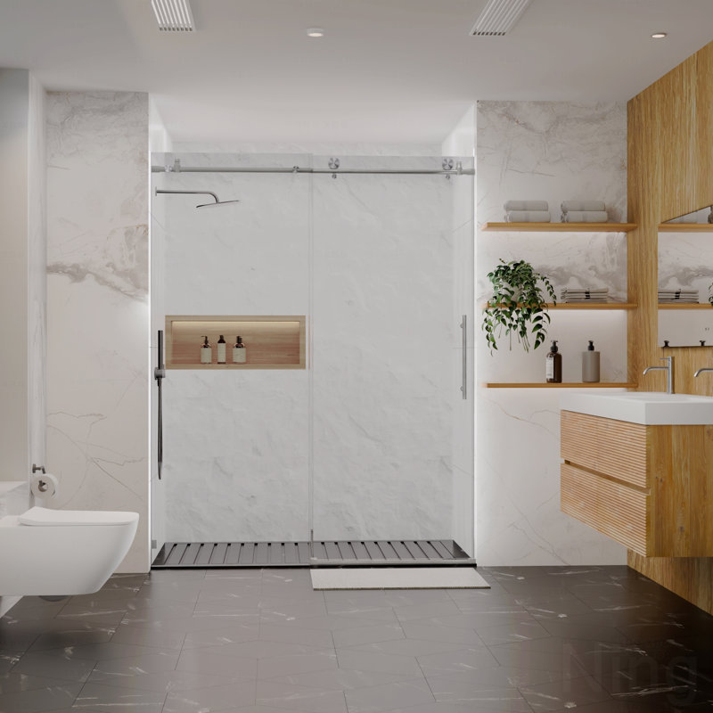 56-60"W X 76"H Frameless Design Shower Door  - Sliding Opening Shower Door  - With Premium 5/16"(8Mm) Thick Tempered Glass Shower Enclosure Door
