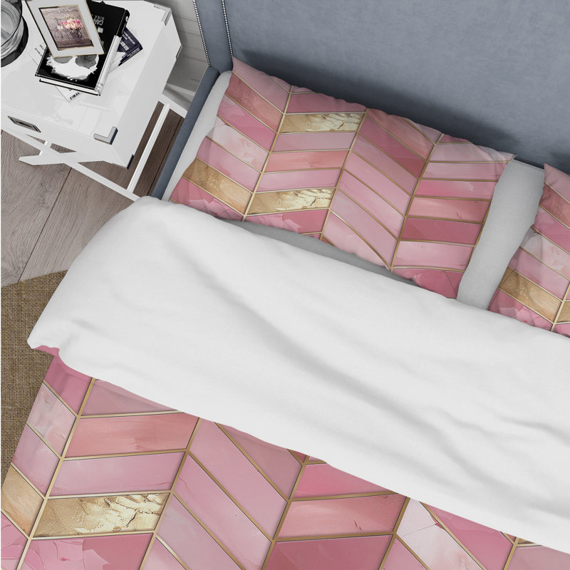 Ensemble de housse de couette chevron rose doré Glam X - Mid-Century, Housse de couette très grand + 2 taies décorativ