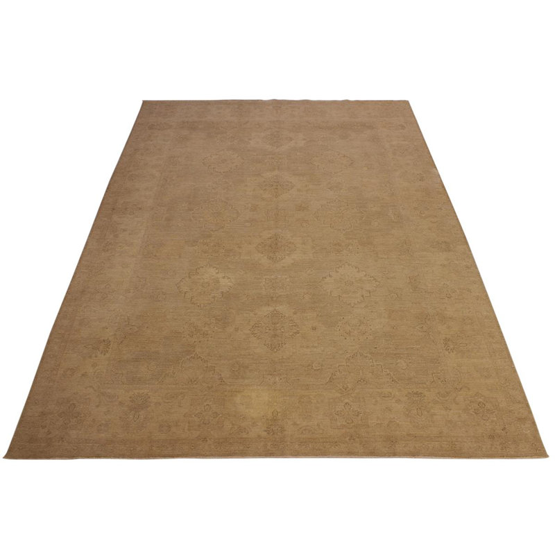Tapis oriental brun clair en laine noué à la main de style oriental 9 pi x 12 pi Everette