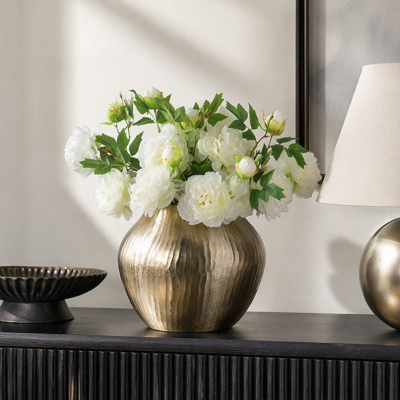 11X11x9" Aluminum Chisel Flower Vase, Gold