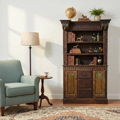 Ranch Style Antique Carvings Repurposed 50" Wide Bookcase Cabinet
