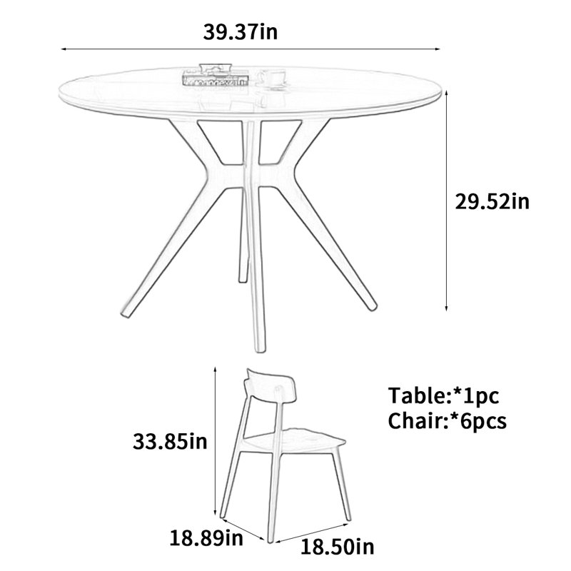 Table de salle à manger ronde de style crème, H 29,52 po x L 39,37 po x l 39,37 po