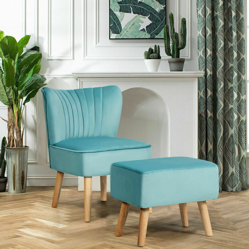 Tingley Upholstered Cotton Slipper Chair With Footstool