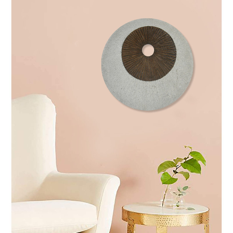 Ensemble de décoration murale ronde double couche, H 19 po x l 19 po x P 2 po, Brun / gris