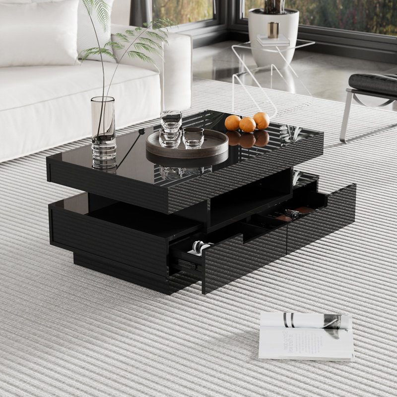 Block Coffee Table with Storage, Black