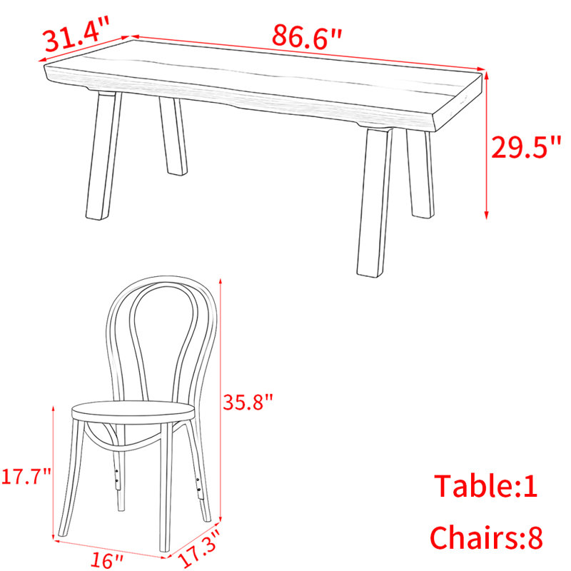 Ensemble de table de salon en bois massif de style chinois, H 29,5 po x L 86,6 po x l 31,4 po