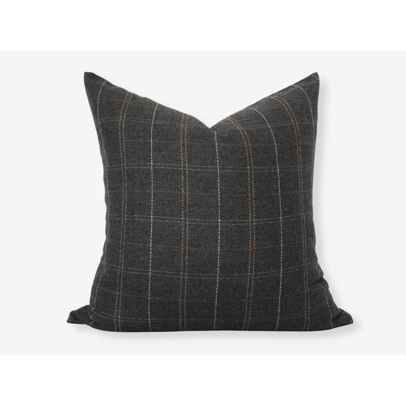 Plaid Throw Pillow Cover, Black and Brown Windowpane Pillow Cover