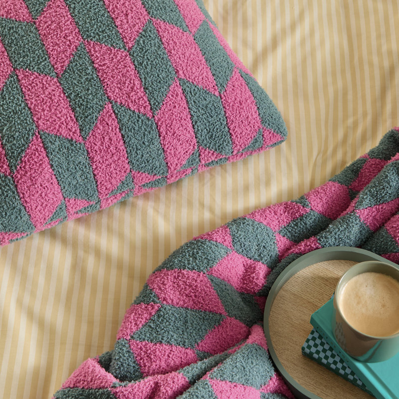 Olsen Geometric Square Throw Pillow Cover, Pink/Green