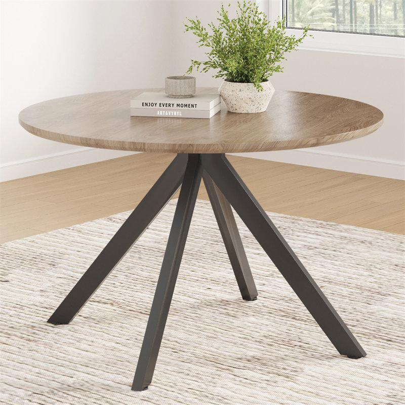 Table de salle à manger 47,2 "en bois massif pour 4 à 6 personnes avec base piédestal entrecroisée, Naturel, Noir