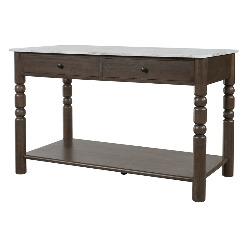 Zoey 56.5" Wooden Kitchen Island with Drawers & Open Storage Shelves, Smoked Oak