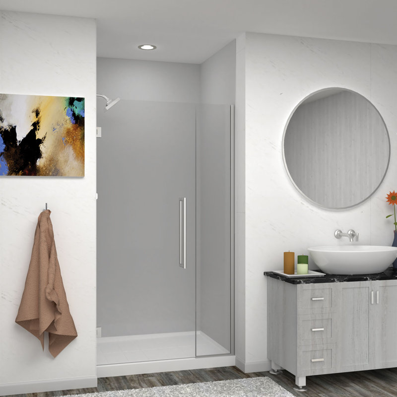 Porte de douche à charnière avec verre transparent l 43 po x H 76 po Transolide Elizabeth, Acier Inoxydable