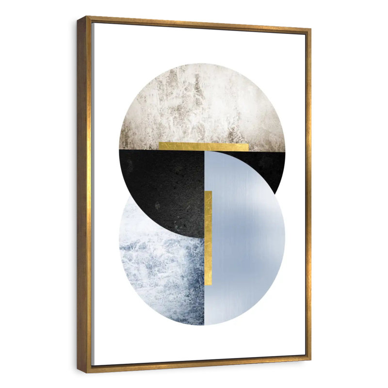 Bleu, beige, noir, géo, Cadre flottant doré, 13 po x 19 po