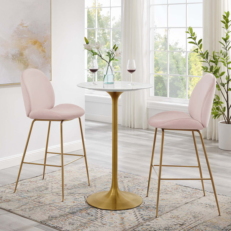  Table de salle à manger en marbre artificiel Lippa, Doré, Blanc, 41 po H x 28 po L x 28 po l
