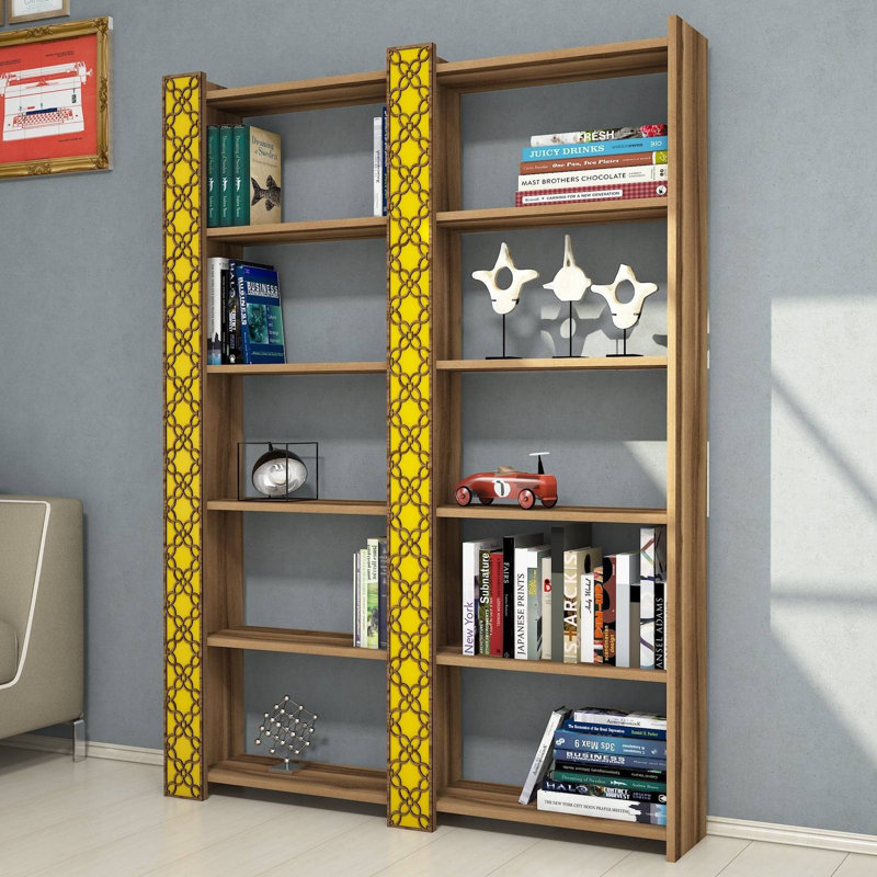 Alizeh 170cm H Standard Bookcase, Walnut/Yellow