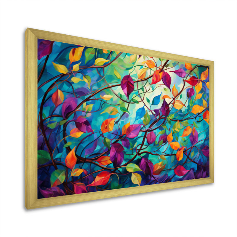 Multicolor Vibrant Vines I - Abstract Botanicals, art mural, H 16 po x l 32 po x P 1 po, Cadre doré simple