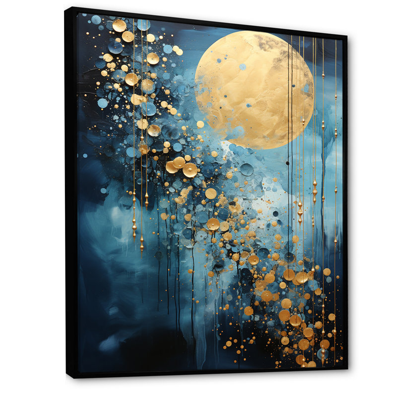 Lune bleu et or cycle céruléen Dreams III, H 20 po x l 12 po x P 1 po, Cadre flottant noir