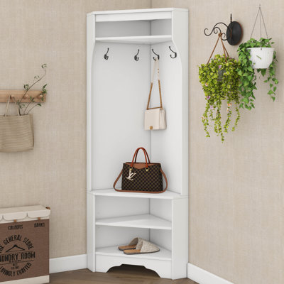 Arbre d'entrée minimaliste avec banc à chaussures, portemanteau avec 4 crochets, armoire d'angle avec tablette à chaussures réglable