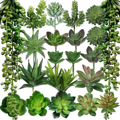 Ensemble de 21 plantes succulentes artificielles assorties pour décoration intérieure et extérieure, cactus, aloès, chaîne de perles, choix non tachés