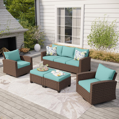5 - Person Outdoor Wicker Patio Conversation Set with Swivel Chairs