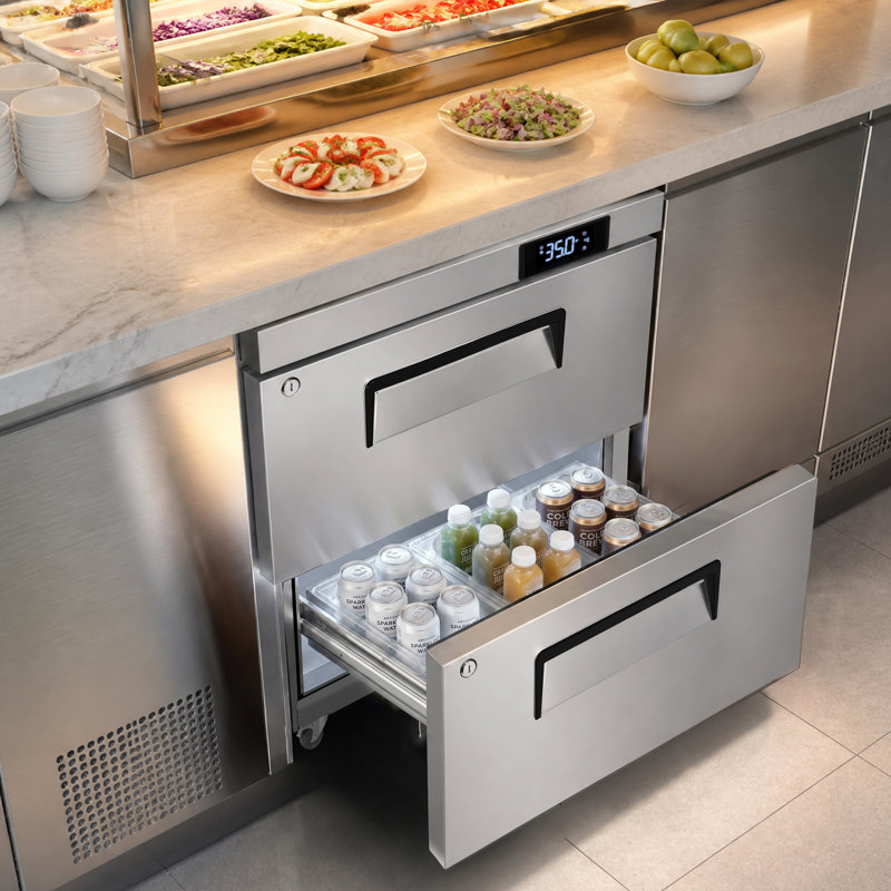 Réfrigérateur commercial en acier inoxydable avec tiroir de 27 po et 6,5 pieds cubes Coolake de 33 po à 41 po Coolake