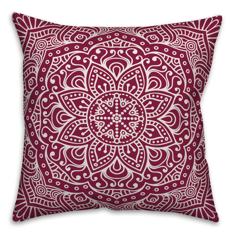 Damask Throw Pillow, 16" x 16", Dark Maroon