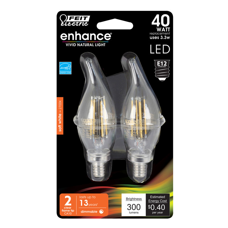 40 Watt Equivalent, CA10 LED, Dimmable Light Bulb, E26/Meduim (Standard) Base, 3000K