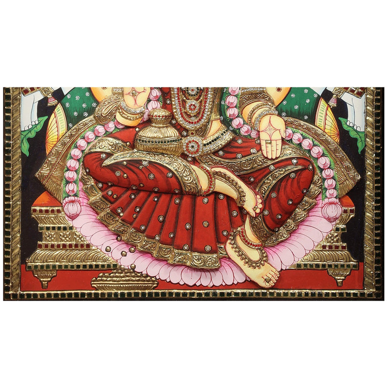 Peinture Gajalakshmi Tanjore | Couleurs traditionnelles avec or 24 carats | Structure en bois de teck