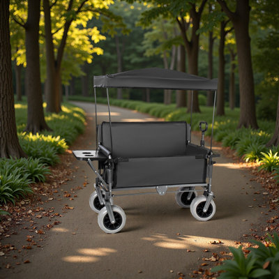 Chariot pliable convertible en banc 3 en 1 avec auvent et plateau de table rabattable monté à l'arrière, capacité de charge de 500 lb, 180 L pour le camping, la plage, le jardin et la pêche