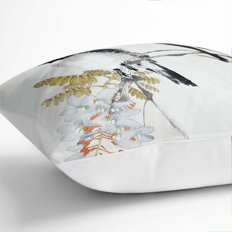 Bird On A Tree By Jin Nong Square Throw Cushion, White, 55 x 55 cm
