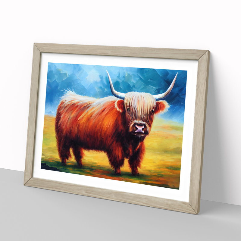 Highland Cow Vol.7 Abstract - Single Picture Frame Painting, 46cm H x 64cm W x 2cm D, Oak